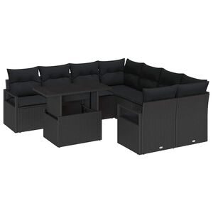 vidaXL Havesofa S&aelig;t med pude med opbevaring 9 pcs Sort Poly rattan
