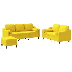 vidaXL sofas&aelig;t 3 dele med puder stof lysegul