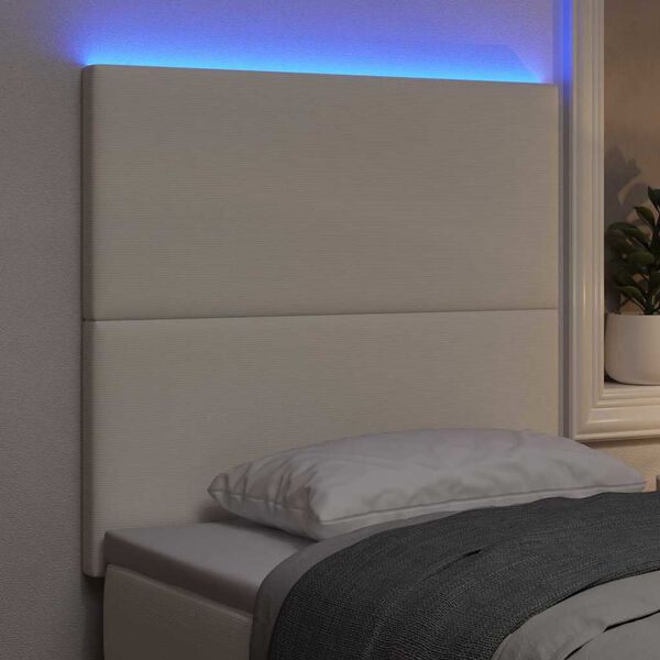vidaXL LED sengegavl med LED -strimmellys Creme 100 cm Polyester