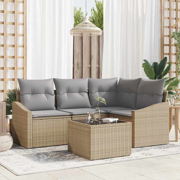 vidaXL Sofa S&aelig;t med pude 5 pcs Beige og lys gr&aring; polyrattan