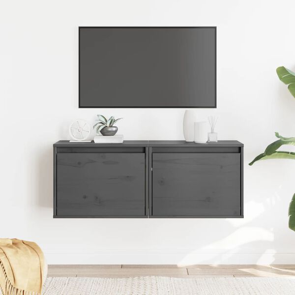 vidaXL vægskabe 2 stk. 45x30x35 cm massivt fyrretræ grå