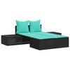 vidaXL dobbelt liggestol med hynder sort polyrattan