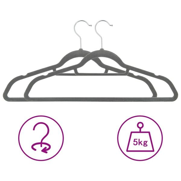 vidaXL bøjler 50 stk. skridsikre fløjl grå