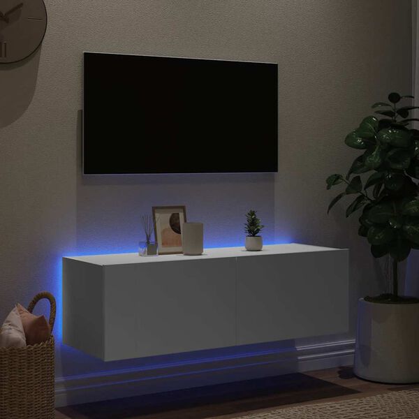 vidaXL v&aelig;gh&aelig;ngt tv-bord med LED-lys 100x35x31 cm hvid