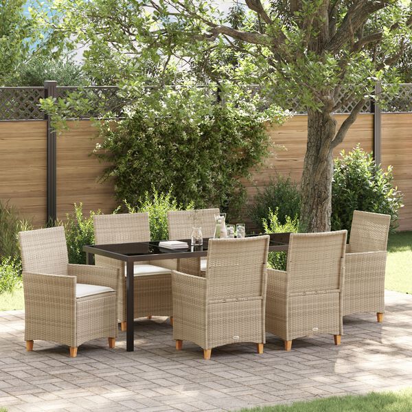 vidaXL Have Spisebordss&aelig;t 7 pcs Beige polyrattan