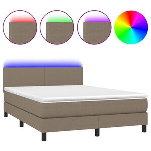 vidaXL kontinentalseng med LED-lys 140x190 cm stof gr&aring;brun