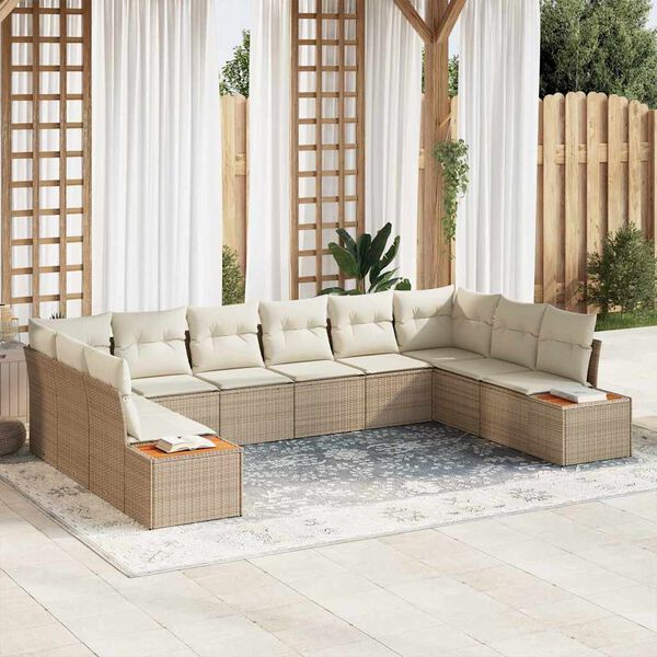 vidaXL Havesofa Sæt med pude 10 pcs Beige Poly rattan