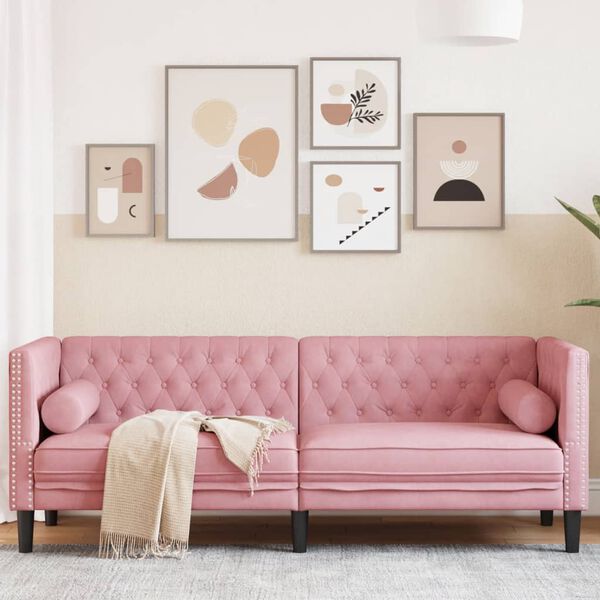 vidaXL 3-personers Chesterfield-sofa med bolsterpuder fl&oslash;jl pink