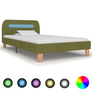 vidaXL sengestel med LED 90x200 cm stof gr&oslash;n