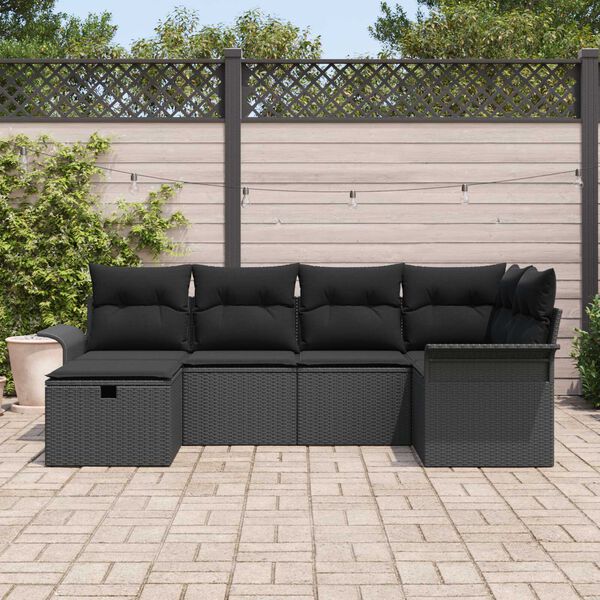 vidaXL Havesofa S&aelig;t med pude med opbevaring 6 pcs Poly rattan