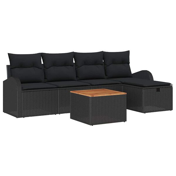vidaXL Havesofa S&aelig;t med pude med opbevaring 6 pcs Sort Poly rattan
