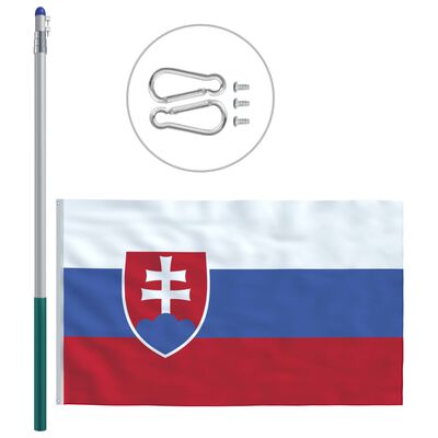 vidaXL Slovakiets flag og flagstang 6 m aluminium