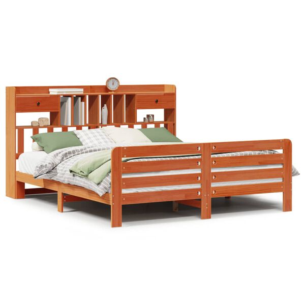vidaXL seng med reol uden madras 200x200cm massivt fyrretr&aelig; gyldenbrun