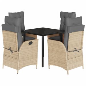 vidaXL spisebordss&aelig;t til haven 5 dele med hynder polyrattan beige