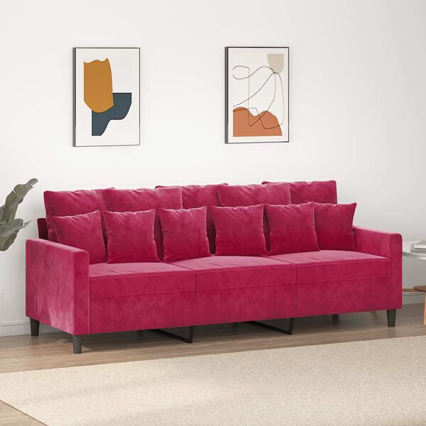 vidaXL 3-personers sofa 180 cm fløjl vinrød