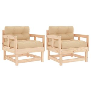 vidaXL havestole med hynder 2 stk. massivt fyrretr&aelig;