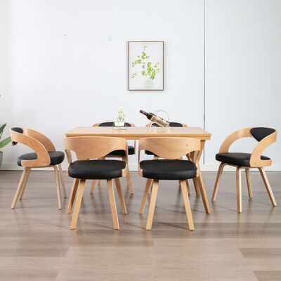 vidaXL spisebordsstole 6 stk. bøjet træ og kunstlæder sort