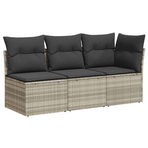 vidaXL 3-personers havesofa med hynder polyrattan lysegr&aring;