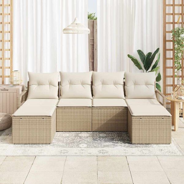 vidaXL Sofa S&aelig;t med pude 6 pcs Beige og creme polyrattan
