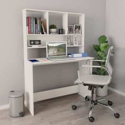 vidaXL skrivebord m. hylder 110x45x157 cm konstrueret træ hvid