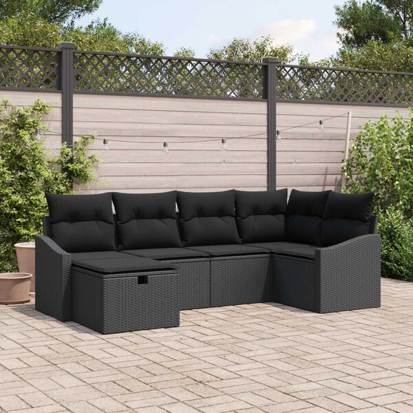 vidaXL Sofa S&aelig;t med pude med opbevaring 6 pcs Sort polyrattan