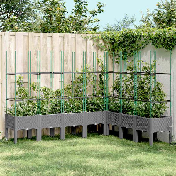 vidaXL plantekasse med espalier 200x160x142,5 cm PP lysegr&aring;