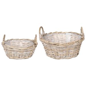 vidaXL Plantekurv med opbevaring 2 stk. Naturlig gr&aring; Kubu rattan
