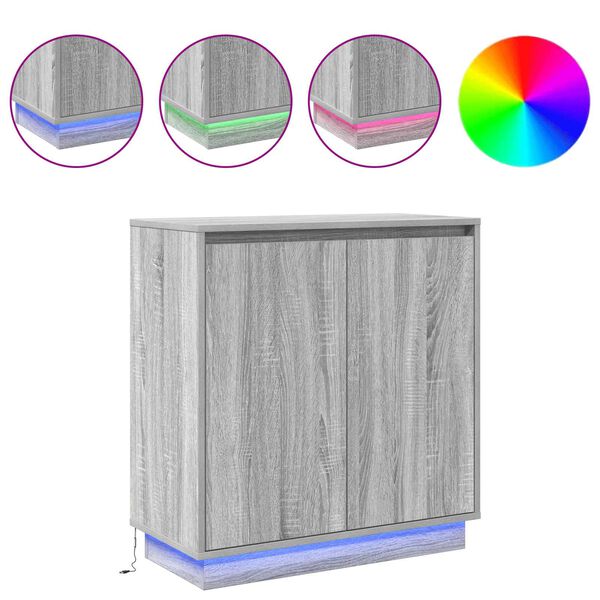 vidaXL LED Sideboard Gr&aring; Sonoma 71 x 34,5 x 75 cm Konstrueret tr&aelig;