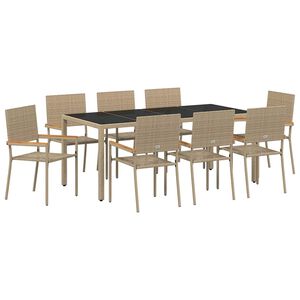 vidaXL Have Spisebordss&aelig;t 9 pcs Beige polyrattan