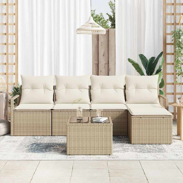 vidaXL Sofa S&aelig;t med pude 6 pcs Beige og creme polyrattan