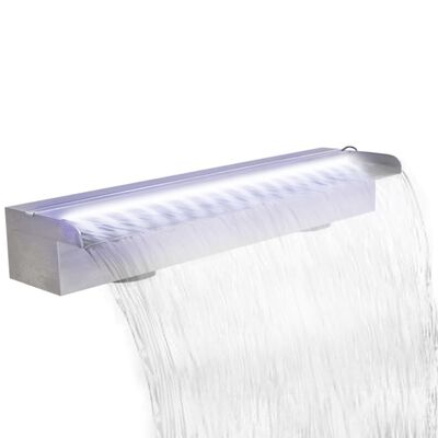 Rektangulær vandfaldsfontæne med LED-lys rustfrit stål 60 cm