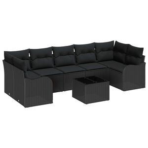 vidaXL Havesofa S&aelig;t med pude 8 pcs Sort Poly Rattan og St&aring;l og Glas