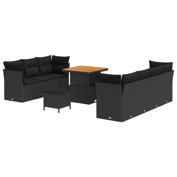 vidaXL Havesofa S&aelig;t 10 pcs Sort polyrattan