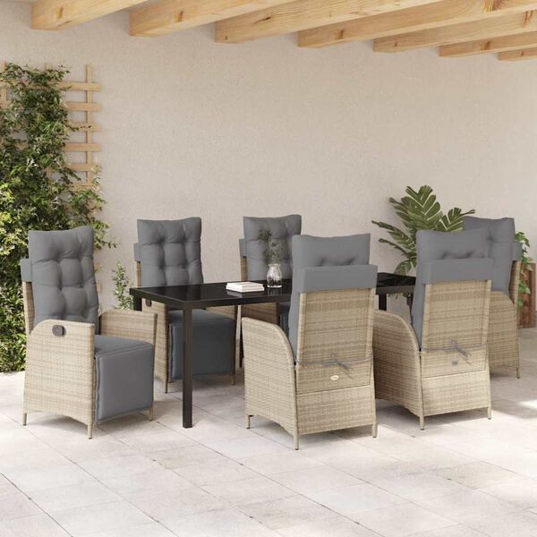 vidaXL Have Spisebordss&aelig;t med pude 7 pcs Beige polyrattan