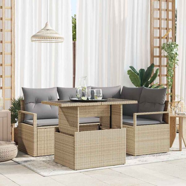 vidaXL Havesofa S&aelig;t med opbevaring 5 pcs Beige Poly rattan