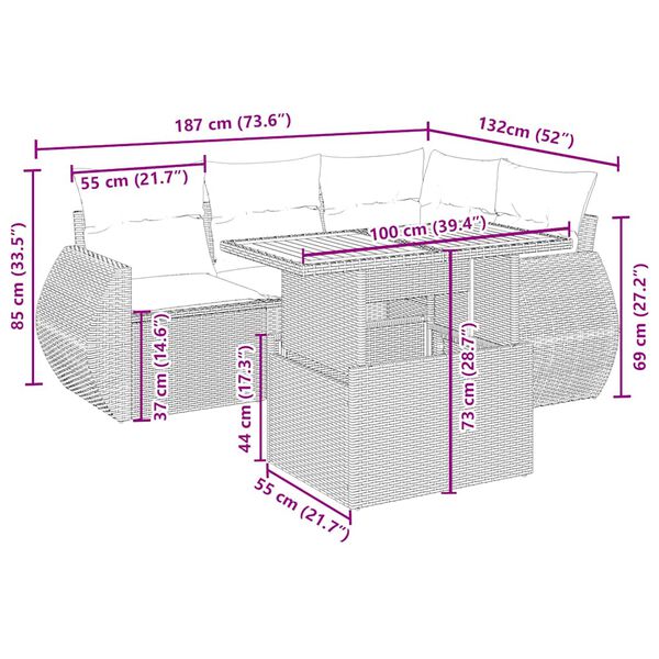vidaXL sofas&aelig;t til haven 5 dele med hynder polyrattan beige