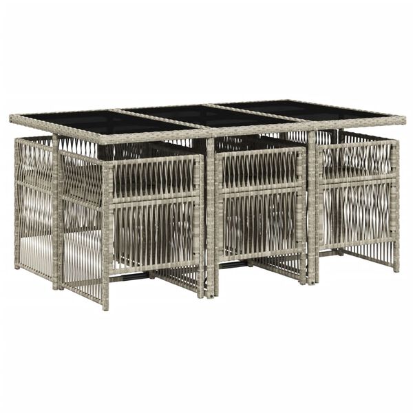 vidaXL spisebordss&aelig;t til haven 7 dele med hynder polyrattan lysegr&aring;