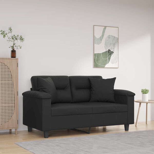vidaXL 2-personers sofa med pyntepuder 120 cm kunstl&aelig;der sort