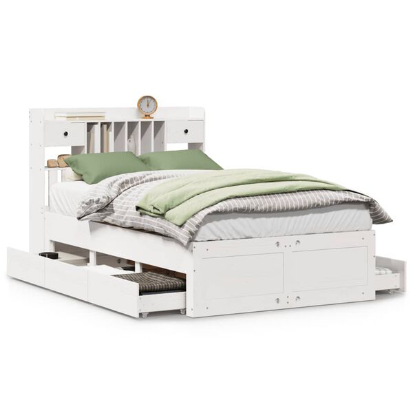 vidaXL seng med reol uden madras 135x190 cm massivt fyrretr&aelig; hvid