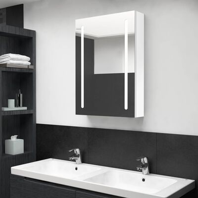 vidaXL badeværelsesskab med spejl + LED-lys 50x13x70 cm skinnende hvid