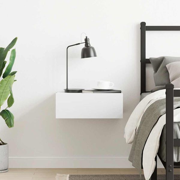 vidaXL væghængt natbord 40x30x15 cm konstrueret træ hvid