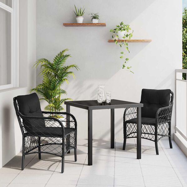 vidaXL Have Spisebordss&aelig;t med pude 3 pcs Sort polyrattan
