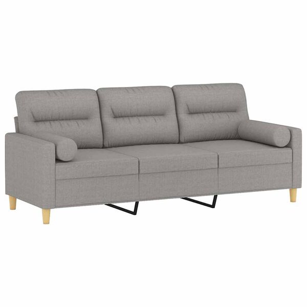 vidaXL 3-personers sofa med pude og hynder 180 cm stof lysegr&aring;