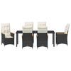 vidaXL Have Spisebordss&aelig;t med pude 7 pcs Sort polyrattan