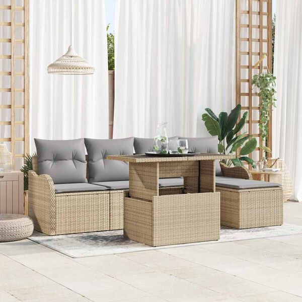 vidaXL Havesofa S&aelig;t med pude 6 pcs Beige Poly rattan