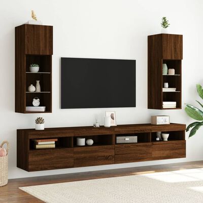 vidaXL tv-borde med LED-lys 2 stk. 30,5x30x90 cm brun egetræsfarve