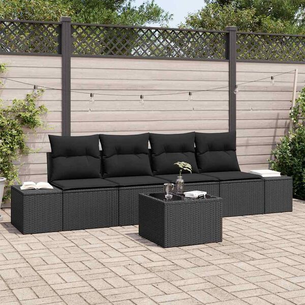 vidaXL Sofa S&aelig;t med pude med pude 5 pcs Sort polyrattan
