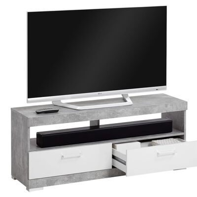 FMD tv-bord betongrå og blank hvid
