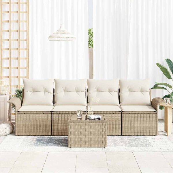 vidaXL Sofa S&aelig;t med pude 5 pcs Beige polyrattan