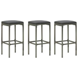 vidaXL barstole med hynder 3 stk. polyrattan gr&aring;
